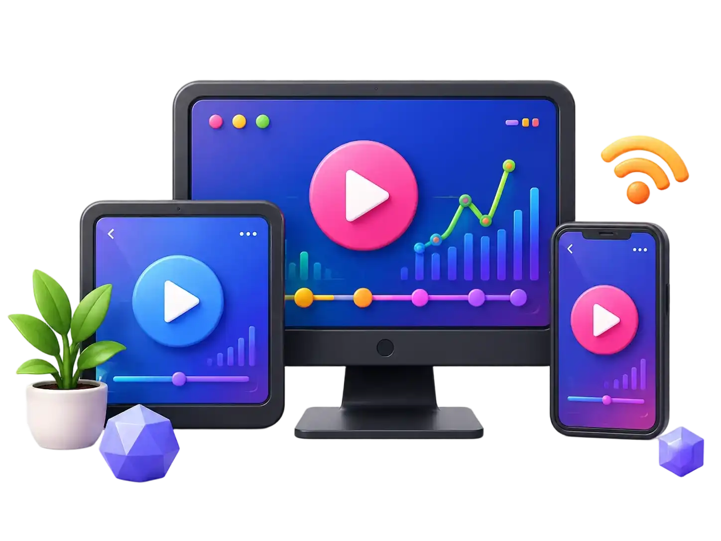 3D multi-device MPEG-DASH playback illustration for MPD troubleshooting