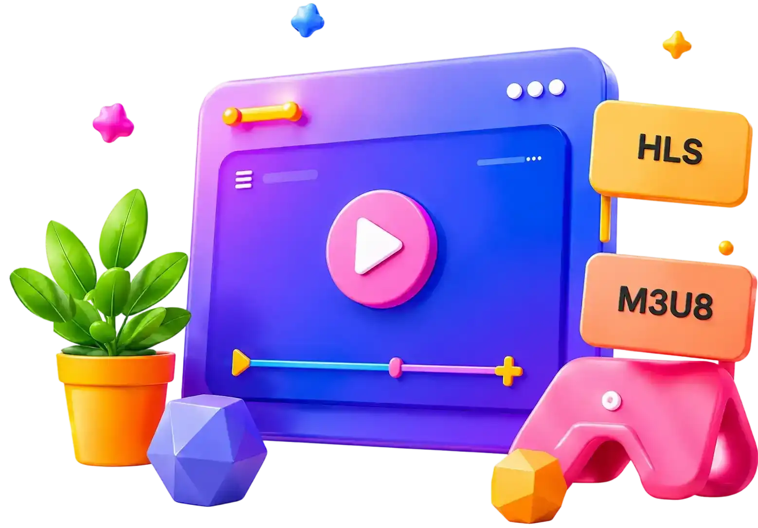 3D illustration of an HLS and M3U8 online video player